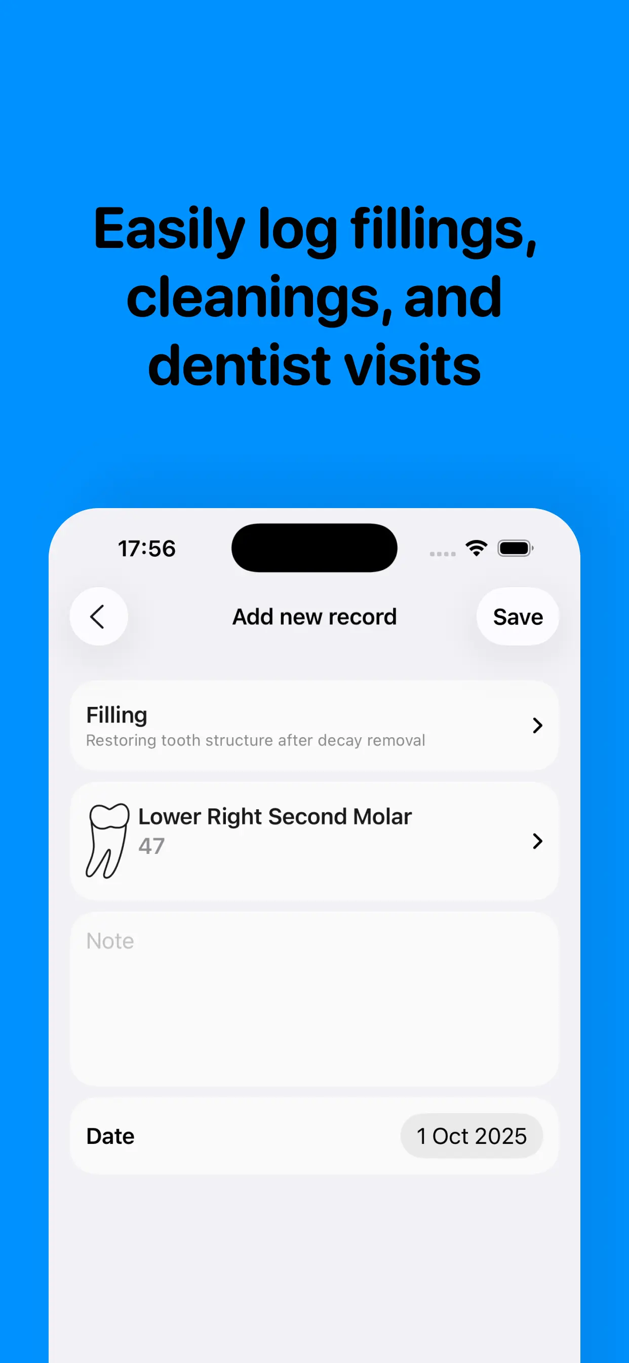 Teeth App - Tooth Tracking Chart